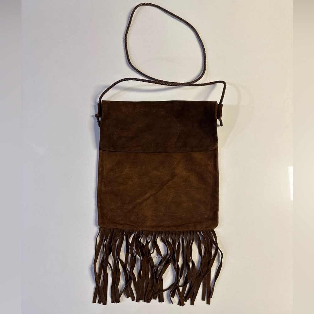 *Mauricio Taiuti Authentic Italian Leather Bag Handbag Brown with Fringes